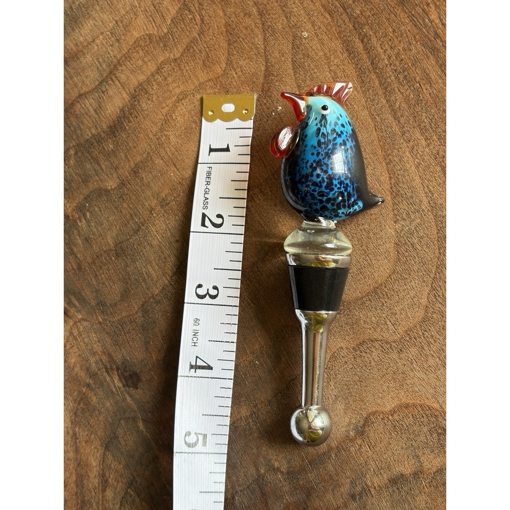Pier 1 Imports Handblown Glass Blue Chicken Rooster Bottle Stopper 2377149 W/Box